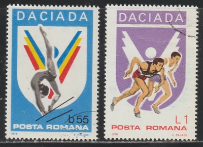 Rumania 1978 SC# 2803 - 2804 - Mujer Gimnasta - Emblema Juegos - Funcionamiento Usado # 270 Foto 1 de 2