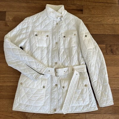 Chaqueta para mujer BARBOUR International forrada de piel sintética acolchada blanca tostada EE. UU. 12 USADA EN EXCELENTE ESTADO Foto 1 de 4