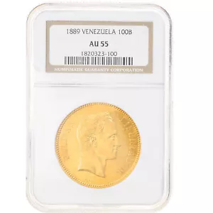 [#908291] Coin, Venezuela, 100 Bolivares, 1889, Caracas, NGC, AU55, AU(55-58), G - Picture 1 of 2