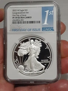 IN-HAND 2022 W NGC PF70 $1 Congratulations Set FIRST DAY Silver Eagle Proof FDOI - Picture 1 of 4