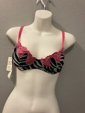 Shirley of Hollywood #318 Zebra Print  Bra Size 32 Pink Lace NWT 