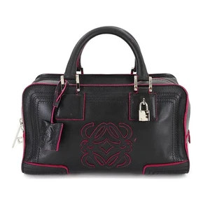 LOEWE Amazona 28 Bolso de Mano Cuero Negro Rosa 311.58.001 Cartera Anagrama 90287612 - Imagen 1 de 10