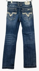 Salvage Buckle Chaos Boot Cut Youth Jeans 14L Distressed Denim Blue Embroidered - Picture 1 of 9