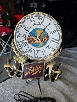 Schlitz Beer 1977 Reloj Luz Mundo Globo Eléctrico Montaje en Pared Foto 1 de 4