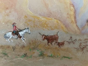 Amazing original art on Stone depicting the cattle drive through the canyon - Picture 1 of 5