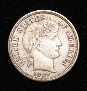 1907 S Barber Dime 10c Ten Cents XF+ San Francisco - Picture 1 of 2