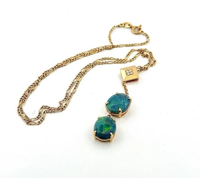 Collier en or jaune 18 carats avec diamants et opales d'Australie - Photo 1/4
