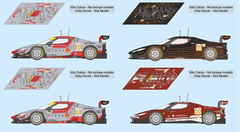 LE MANS DECALS Autocollants Ferrari 296 GT3 Le Mans 2024 1:32 1:43 1:24 1:18 fente calques