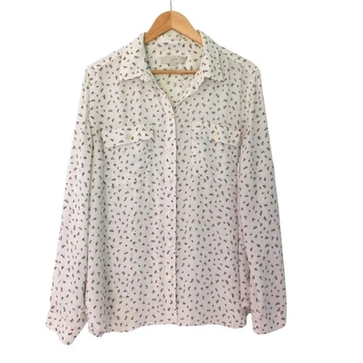 Camisa Loft Mujer Rayas Marfil Negra Talla XL Preppy Gasa Abotonada Foto 1 de 4