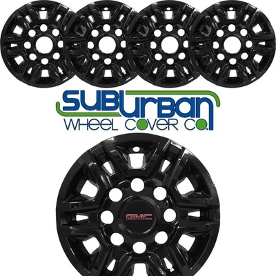 👀 2020-2026 GMC Sierra 2500 Pro / SLE # 7520-GB 17" GLOSS BLACK Wheel Skins SET - Image 1 of 4