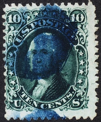 U.S. Classic #68 Fino 10 centavos verde con un azul cancelar SC $30 Foto 1 de 2