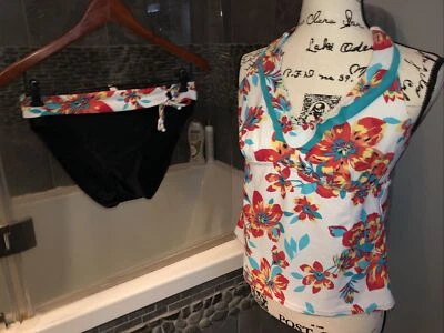 Women’s Tropical Honey 2-piece swimsuit size 10: High waist bottom & halter tank - Image 1 of 4