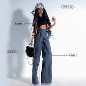 Cool Black 1/6 Doll Outfits Set Clothes Crop Top Pants Scarf Accessories 11.5" - Picture 1 of 1