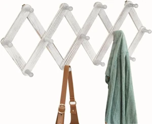 Accordian Wall Hanger, Expandable Coat Rack Wall Mounted, Accordion Style Wood H - Picture 1 of 8