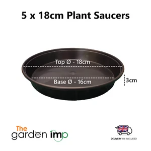 Pack 5 Plant Pot Saucers 18cm Black Plastic Water Dish Trays Hydroponics Strong - Picture 1 of 6