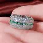 925 Silver Elegant CZ Diamond Emerald Stones Promise Ring