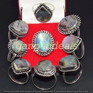SALE ! Abalone Shell Gemstone Ring 5Pcs Wholesale Lot 925 Silver Plated Jewelry - Picture 1 of 5