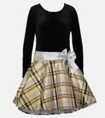 MSRP $68 Bonnie Jean Velvet Drop Waist Hipster Dress Gold and Black Size 16 - Image 1 of 3