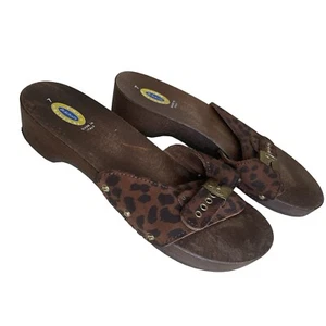 Dr. Scholl's Original Brown Leopard  Print Buckle Slide Sandal Clog Italy 7 - Picture 1 of 6