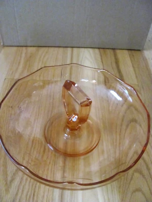 Lotus Glass Co Blush Pink Depression Floral Etched Fruit Tray w/ Center Handle - image 1 of 4