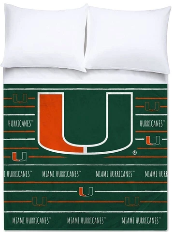 Miami Hurricanes NCAA 60" x 80" Logo Stripe Flannel Blanket-W19927380212 Cover