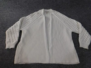 Knox Rose Womens Sweater Large White Cardigan knit open laced classic - Picture 1 of 10