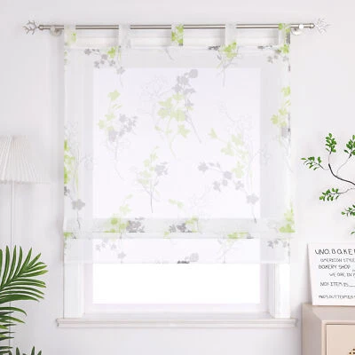 Transparent Raffrollo mit Schlaufen Blume Druck Raffgardine Küche Gardine Modern - Bild 1 von 4