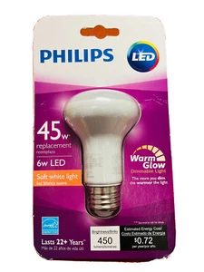 Philips 6w LED 45w 450 Lumens E26 Dimmable Warm Glow Soft White Light Bulb - Picture 1 of 2