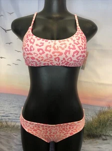 Cupshe Two Piece Bikini Swimsuit Size Medium Pink Orange Leopard - Picture 1 of 4