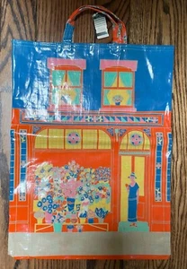 Selfridge's (England) Vinyl Floral Shop 1980s Tote Bag 14" X 19" - Picture 1 of 3