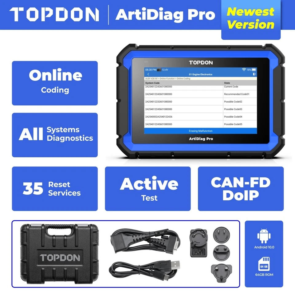 Bi-Directional TOPDON ArtiDiag 800 BT 2 Car Diagnostic OBD2 Scanner Full System