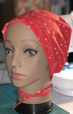 Xoxo Hearts Love Red Scrub Hat Women’s  USA Seller 100% Cotton - Image 1 of 3