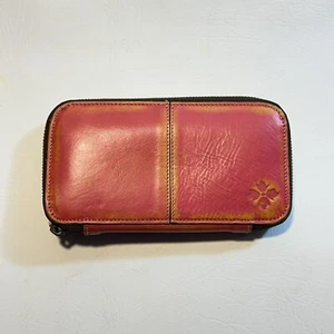 PATRICIA NASH Italian Red Embossed Leather Zip Elastic Closure Wallet - Picture 1 of 9