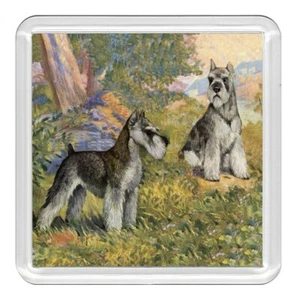 Schnauzer Two Dogs Dog Acrylic Coaster Novelty Drink Cup Mat Great Gift - Picture 1 of 1