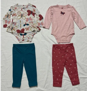 Carters Girls Cute 4 Piece Romper & Pant Set( PINK/BLUE MULTI 24M)NWT - Picture 1 of 2