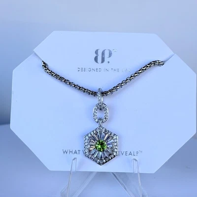 Bomb Party August Necklace "Dreamy Moonlit Veil" Lab Created Peridot on Rhodium - Image 1 of 2