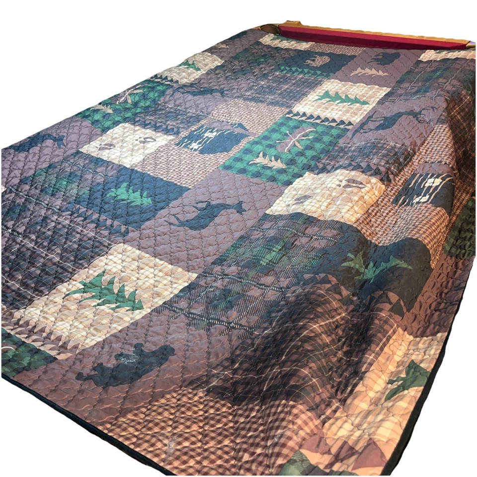 Acolcha de árbol de ciervo de oso negro talla Queen CAMA CABAÑA CABAÑA CAZA MADERA Foto 1 de 4