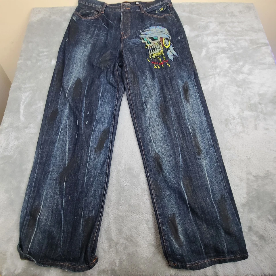 Ed Hardy Skull Head Jeans Blue Denim 2008  Mens 38x34 - Image 1 of 4