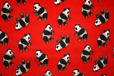 PANDA BEARS  ON RED CORDUROY - 100% COTTON FABRIC - Image 1 of 3