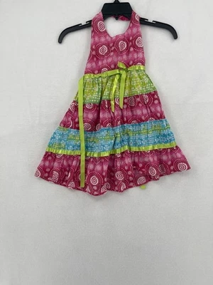 Blueberi Dress Girls Size 6 Multicolor Halter Neck Tie Ribbon Print Sleeveless - Image 1 of 3