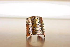 Vtg Mexico Mixed Metal Copper Silver Brass Monkey Casa Maya Wide Cuff Bracelet - Picture 1 of 6