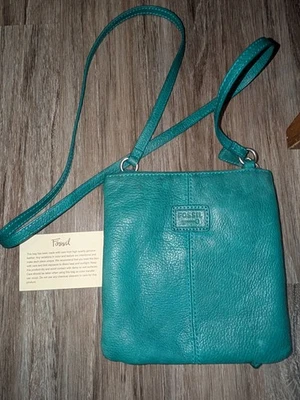 Bolso Bandolera Fossil Messenger Doble Cremallera Cuero Verde Azulado/Turquesa Foto 1 de 4