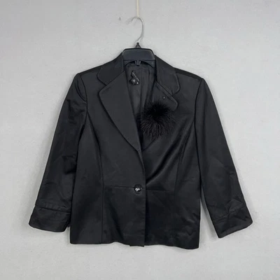 Blazer Banana Republic Vintage Mujer 10 Negro Un Botón Pluma Broche Fiesta Foto 1 de 4