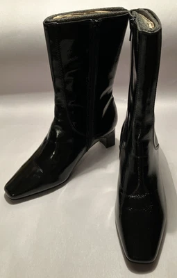 Vintage New Unworn Markon Crinkle Black Patent Side Zip Comfort Boots Women 7.5M - Image 1 of 4