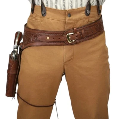 Western Leather Gun Holster Belt Tooled Cowboy Style Fits .22 .357 .44/.45 Cal - Image 1 of 4
