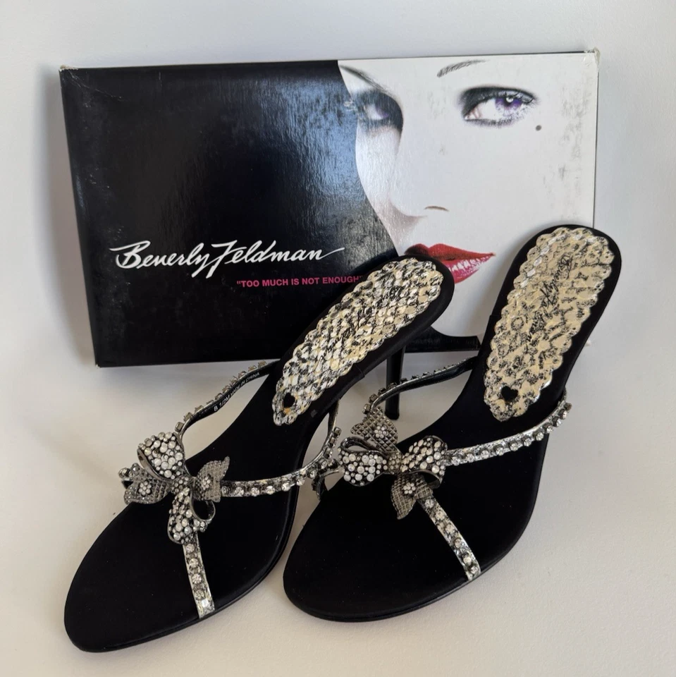 Sandália Salto "Holandesa" Beverly Feldman Strass Prata Preta Cristal 8,5M - Imagem 1 de 4