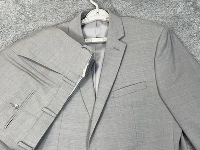 Perry Ellis Portfolio Suit Mens 42L Light Gray Slim Fit Wool Blend Two Piece Set - Image 1 of 4