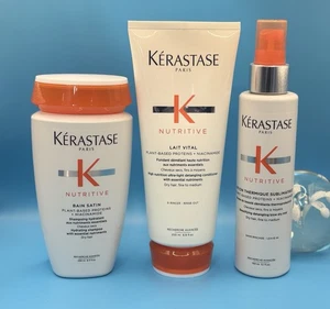 TRIO KIT Kerastase Nutritive Bain Satin / Lait Vital And Lotion Thermique - Picture 1 of 4