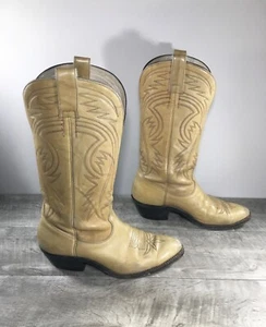 Don Quijote Leather Vintage Western Cowboy Biker Stacked Heel Tan Mens Boots 9.5 - Picture 1 of 11