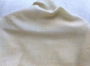 Long Fine Cream Wool Stole with Flowers and Scrolls in Crewel Embroidery - Picture 1 of 8
